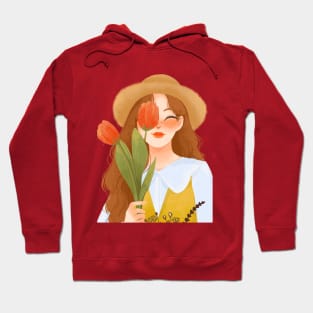 Girl with flowers. Hoodie